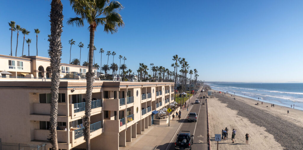 Southern California Beach Club exterior on the boardwalk
