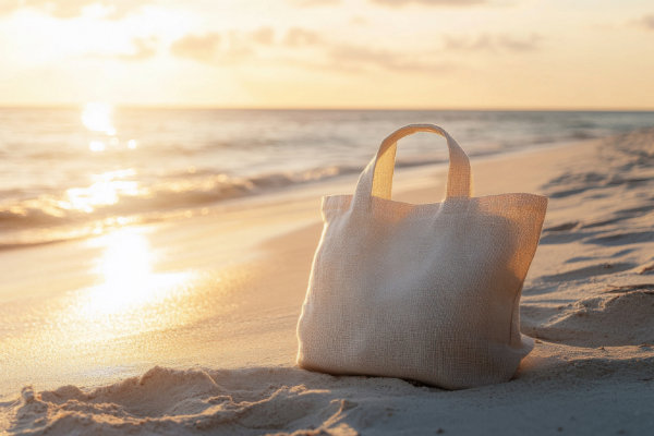 reusable tote bag on the beach