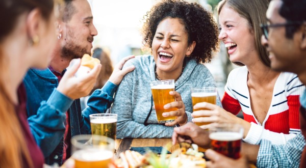 Friends drinking at a brewery