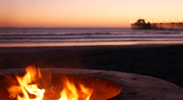 bonfire on the sand in Oceanside