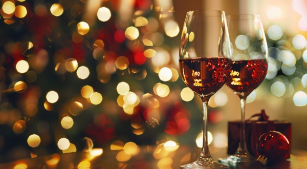 two glasses of wine at the bar