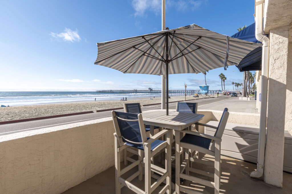 Southern California Beach Club Property balcony with ocean views